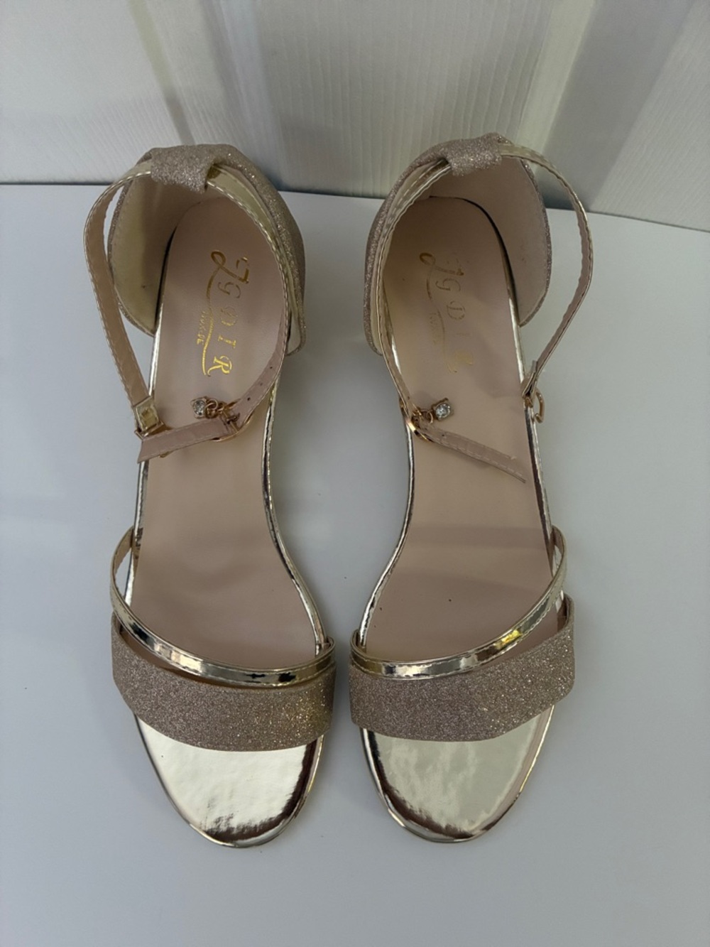 Gold Strappy Block Heel Sandals - Blush Gold
